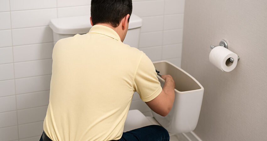 Plumber fixing a toilet emergency.