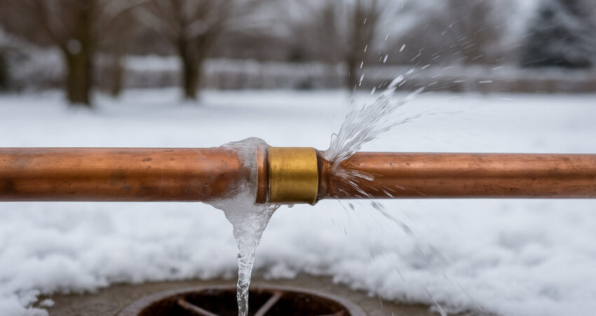 Burst pipe due to freezing.