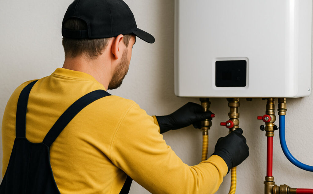 Servicing a tankless heater.